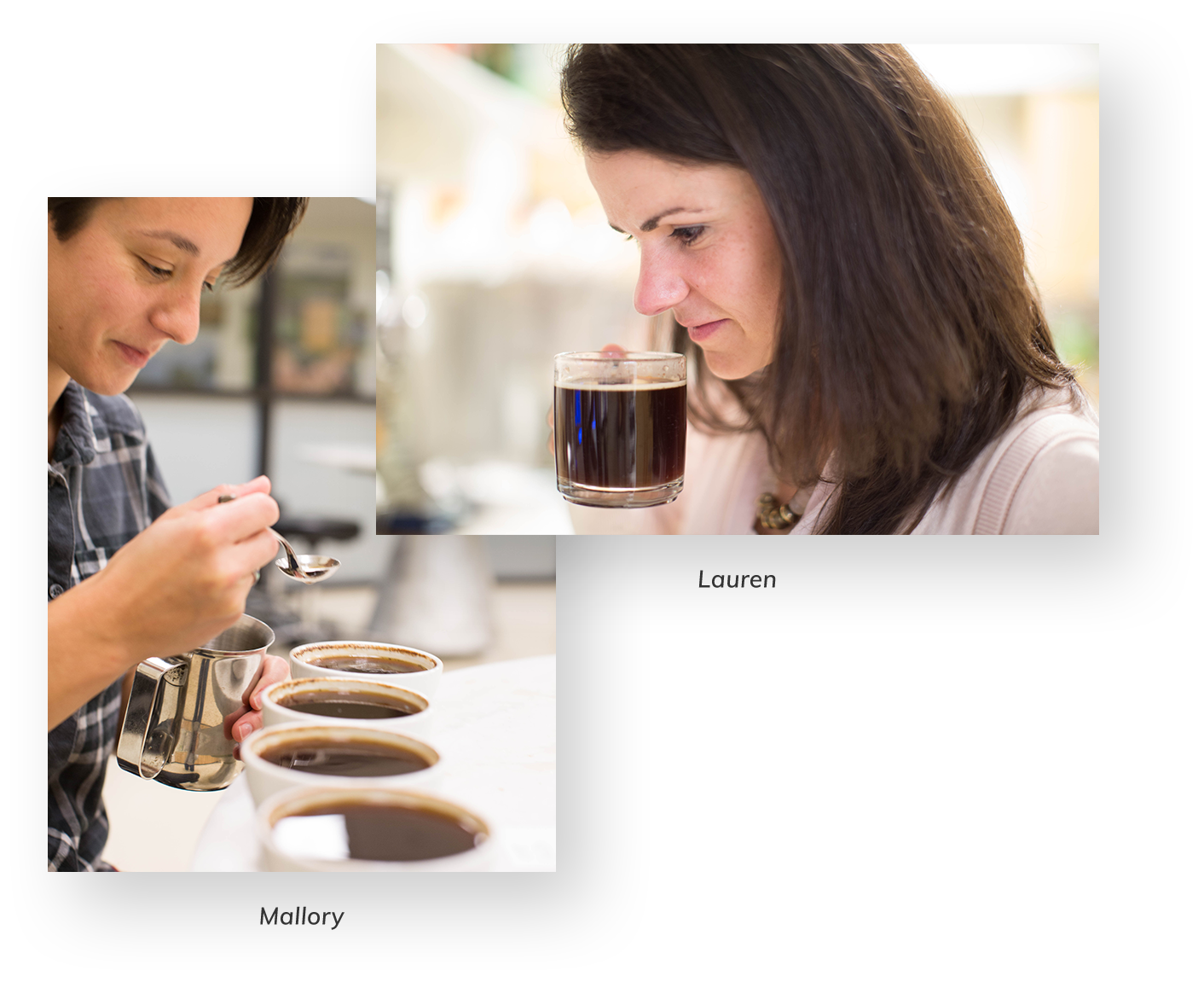 Here they are tasting coffee